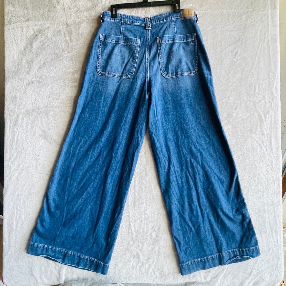 American Eagle Wide Leg Jeans Womens 12 Long Medium Wash Patch Pocket Stretch - Picture 8 of 16